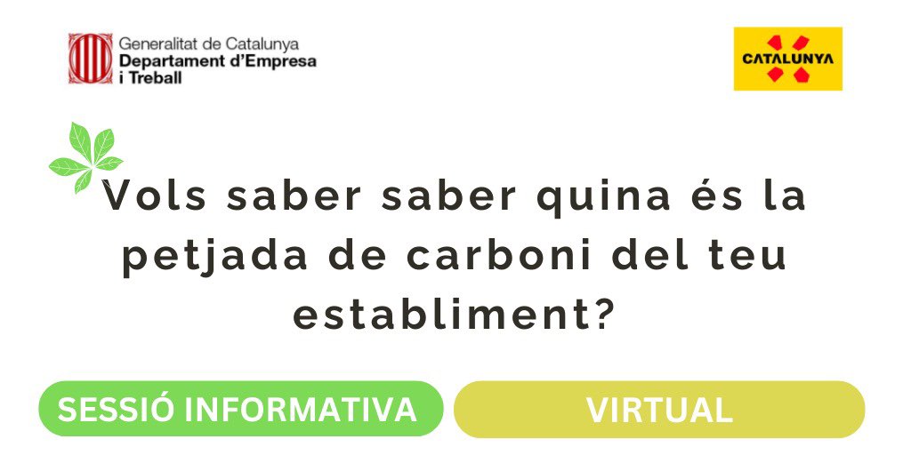 Vols conèixer la petjada de carboni del teu establiment?
📍Participa a la sessió que organitzem
🗓️20-21/11
🌍Completa el procés per rebre resultats sobre el perfil ambiental de la teva activitat i descarrega una ecoetiqueta per exhibir-la a l'allotjament
ℹ️tuit.cat/IIlUu