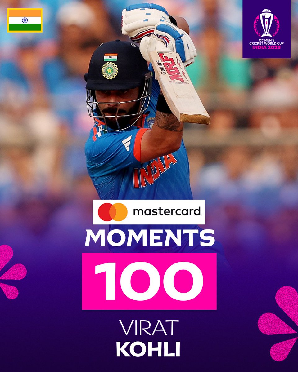 At the top of the world 🎇

Virat Kohli slams a record 50th ODI ton 🎉

@mastercardindia Milestones 🏏

#CWC23 | #INDvNZ