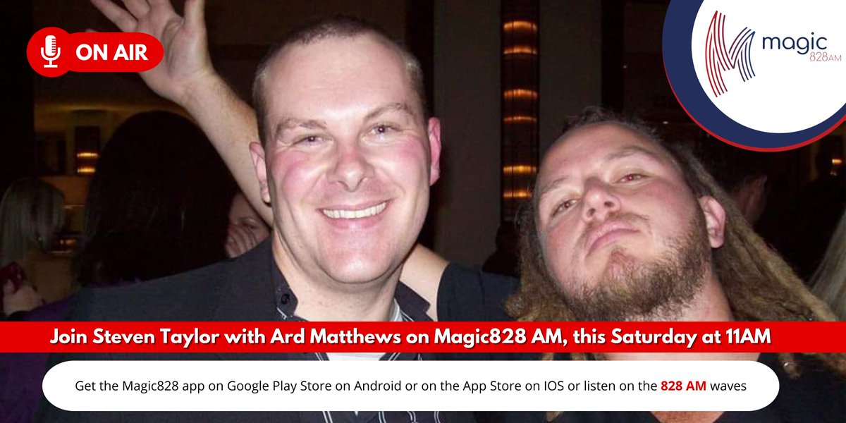 IOL's tweet photo. Listen to Steven Taylor on Saturday from 9 am to 12 pm on #Magic828AM. At 11 am he will be interviewing Ard Matthews from #JustJinjer.

Tune in for some awesome music and your chance to win a double ticket to see Ard Matthews Live.

Listen on 828AM in the Western Cape or online. https://t.co/KxTypLKQif