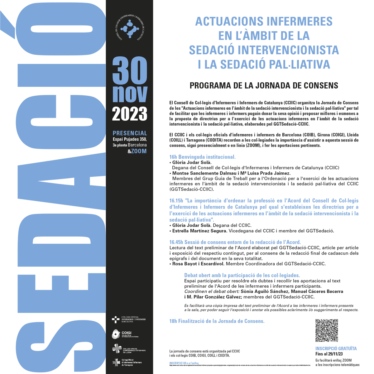 Consell d’Infermeres (@infermerescat) on Twitter photo #sedació El Consell i els col·legis et convoquem a #Jornada #Consens “Actuacions infermeres en l’àmbit de la sedació intervencionista i la sedació pal·liativa”
🗓️Dijous 30/11/23
(Presencial/Zoom)
+info consellinfermeres.cat/ca/noticies/30… <a href="/COIBarcelona/">Col·legi d'Infermeres i Infermers de BCN (COIB)</a> <a href="/COIGIrona/">Col·legi Oficial d'Infermeres/ers de Girona</a> <a href="/InfLleidaCOILL/">InfermeresLleidaCOILL</a> <a href="/codita_tgn/">Codita Tarragona</a> #sedació El Consell i els col·legis et convoquem a #Jornada #Consens “Actuacions infermeres en l’àmbit de la sedació intervencionista i la sedació pal·liativa”
🗓️Dijous 30/11/23
(Presencial/Zoom)
+info consellinfermeres.cat/ca/noticies/30… <a href="/COIBarcelona/">Col·legi d'Infermeres i Infermers de BCN (COIB)</a> <a href="/COIGIrona/">Col·legi Oficial d'Infermeres/ers de Girona</a> <a href="/InfLleidaCOILL/">InfermeresLleidaCOILL</a> <a href="/codita_tgn/">Codita Tarragona</a>