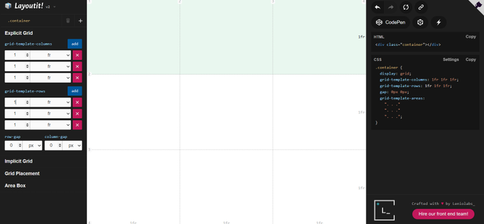 codewithhajra's tweet photo. Layoutit Grid: Quickly design web layouts, and get HTML and CSS code. Learn CSS Grid visually and build web layouts with our interactive CSS Grid Generator.

🔗 https://t.co/t236wE2O1E https://t.co/USDJ1b3UoS