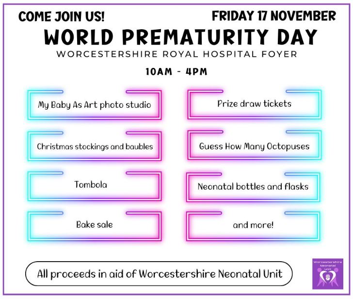 Wow! Looks like there's going to be lots going on in the main entrance of Worcestershire Royal Hospital this Friday when @WRHNeonatal mark #WorldPrematurityDay2023 👇. Pop in and support if you can!