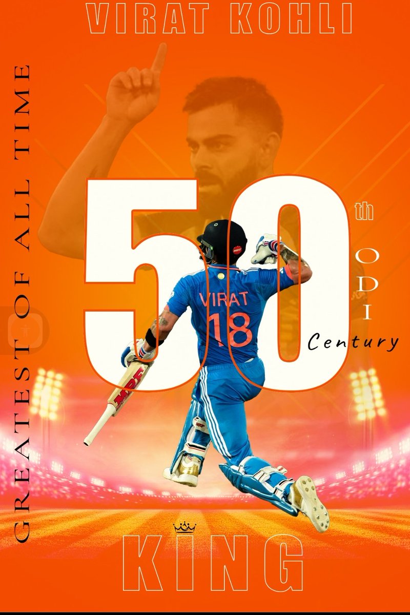 cinecrizz's tweet photo. #INDvNZ 
G. O. A. T of cricket #SachinTendulkar sir record has been broken by the king of cricket #ViratKohli𓃵  one of the finest players that country have Witnessed 50 odi hundreds #ViratKohli  all the best for team #India
 #WorldCup2023 https://t.co/hegWdWB78x