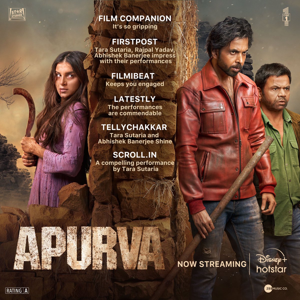 Apurva hits the bullseyes with the critics! ❤️‍🔥 Watch the thrilling story of Apurva now streaming on @DisneyPlusHS #TaraSutaria @nixbhat @nowitsabhi #DhairyaKarwa @rajpalofficial @MuradKhetani #BikramDuggal @Cine1Studios #AkankshaAshit #AnshumanMahaley @sumitgulati90