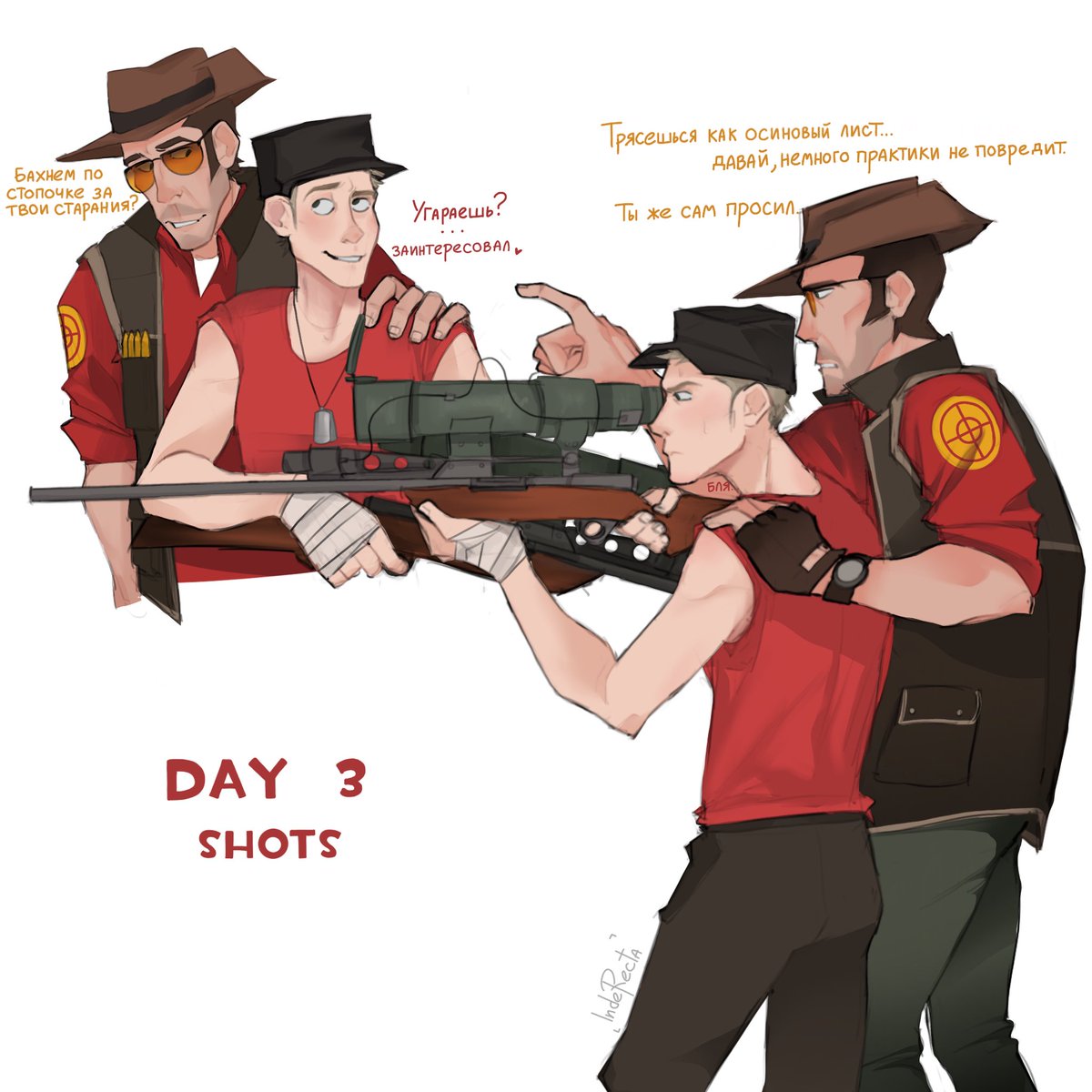 _IndeRecta_'s tweet photo. I won't translate because I'm ashamed of my grammar, I don't know how commas work in English 🤯

#TeamFortress2 #TF2fanart #tf2 #TF2 #speedingbulletweek #speedingbullet #sniperscout https://t.co/kwpGA30iQH
