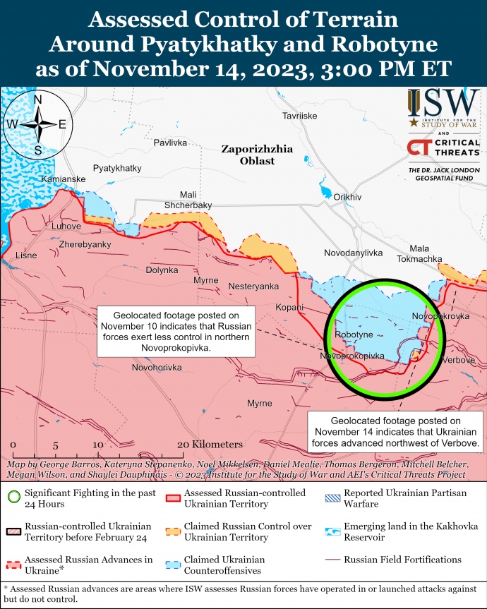 RubrykaEng's tweet image. 👌 On November 14, the Ukrainian forces advanced to the northwest of #Verbove on the Zaporizhzhia front and on the left bank of the Kherson region, @TheStudyofWar reports

Analysts said the Ukrainian forces confirmed the offensive in the west of the Zaporizhzhia region