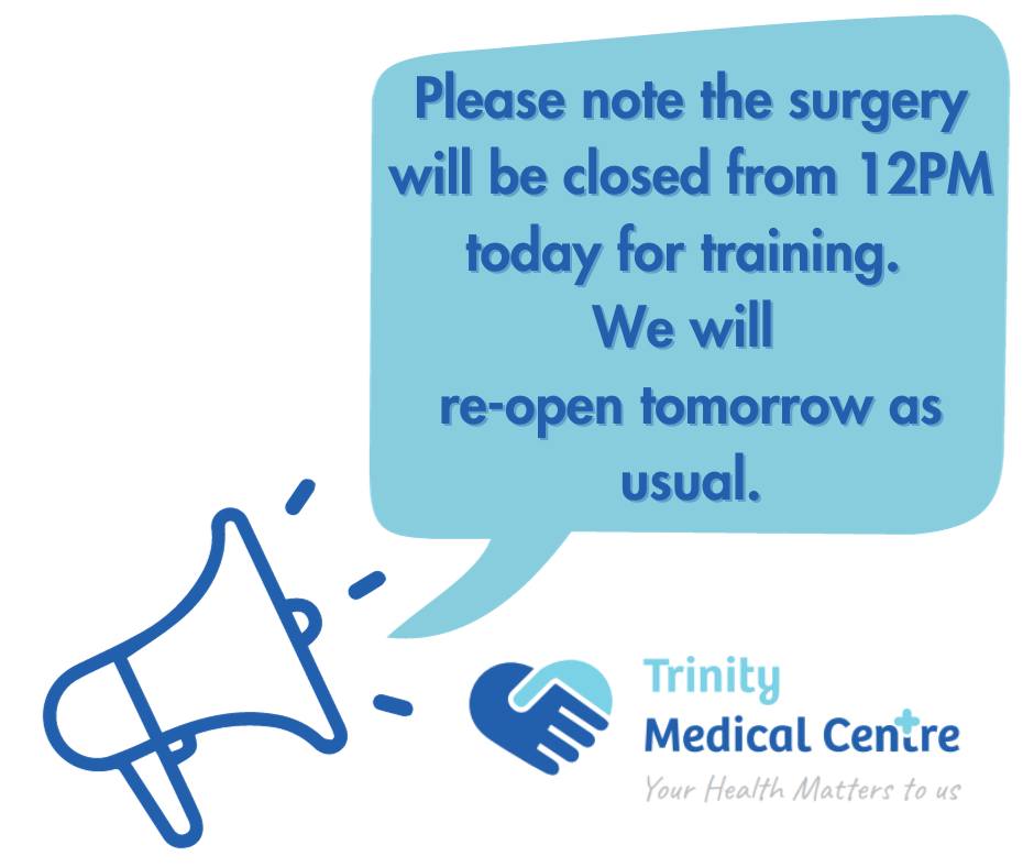 ❗ Please Note ❗

The surgery will be closed from 12:00PM today for staff training. We will re-open tomorrow as usual.
