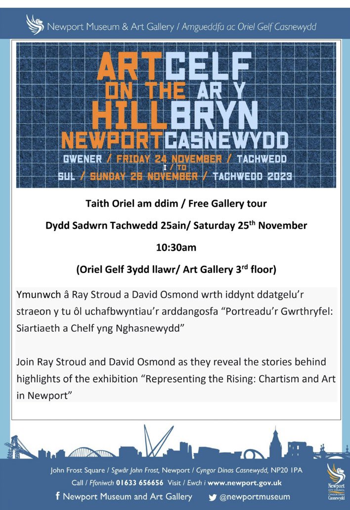 It’s almost time for one of my fav events of the year <a href="/AOTH_NP20/">ArtOnTheHill Newport</a> . In partnership with <a href="/FoNMAG1/">FoNMAG</a> join Ray Stroud &amp; David Osmond for a free gallery tour of “Representing the Rising: Chartism &amp; Art in Newport” on Saturday 25th Nov 10.30am #ExploreNewport #AOTH2023 #Chartism