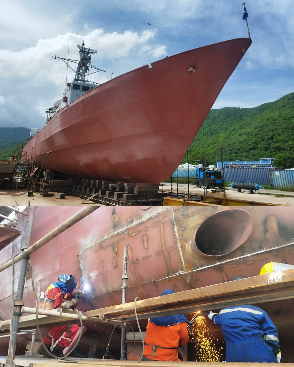 ⚓ #14Nov #EnFOTOS 👨‍🏭 Trabajamos con gran pasión en cada proyecto que se emprende dentro de nuestro Astillero con 118 años de experiencia en mantenimiento y reparación de medios navales ⛴️🧡✨✨✨ Patrullero de combate AB 'Federación' (PC-12) Armada Bolivariana-Ucocar 🤝 DIANCA