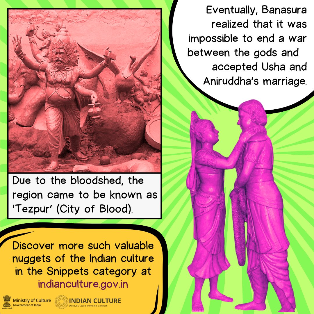 _IndianCulture's tweet photo. More such interesting legends and stories can be found in the Snippets category at the Indian Culture Portal at https://t.co/gSQIs2LXIU
#indianepics #assamfolktales #assamlegends #indianfolktales #tezpur #tezpurplacestovisit #indianculture #agnigarh #hindumythology #banasura https://t.co/oVGvslS3Vd