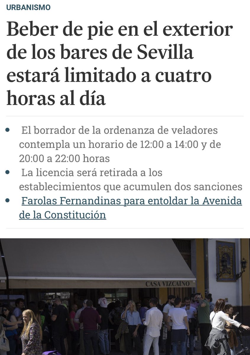 sevillanosORG's tweet photo. TRADUCCIÓN: 
 Los bares emblemáticos son para los turistas que son los que consumen antes de las 14h

…y los #sevillanos a adaptarse o a sentarse en un velador sin vida social.

@jlsanzalcalde es otro siervo  de globalistas que quieren robarnos Sevilla y matar nuestra identidad. https://t.co/YJ3VPcJids