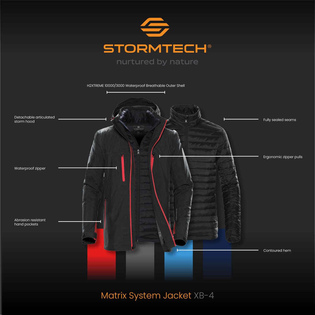 btcactivewear's tweet image. The 3-in-1 Matrix System Jacket changes with the seasons 🌤️🌧️❄️
An H2XTREME® waterproof/breathable outer shell with articulated elbows to allow for a full range of movement and fully sealed seams to ensure the jacket stays watertight. Discover more online! #Technicaljacket