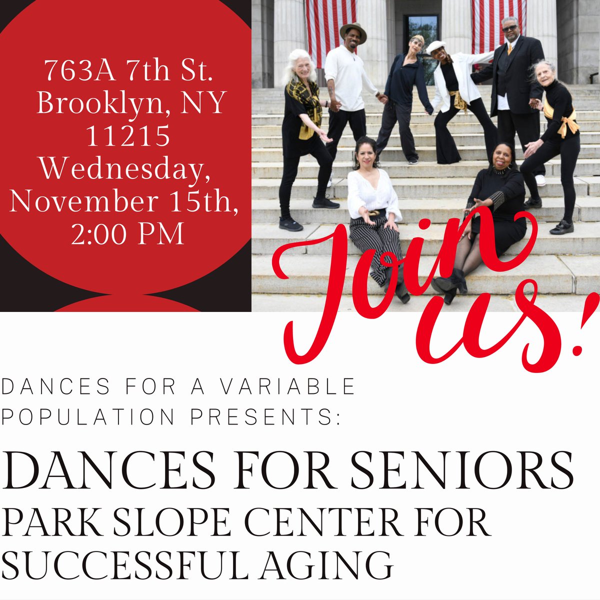 dvariablepop's tweet photo. Join Us Today for an Unforgettable Day of Dance!

November 15th, 2:00 PM
Park Slope Center for Successful Aging, 763A 7th St. Brooklyn, NY 11215

This event is perfect for all ages and abilities. See you there!

Learn more: https://t.co/2qnibyc2BW https://t.co/7XVLOB1hEw