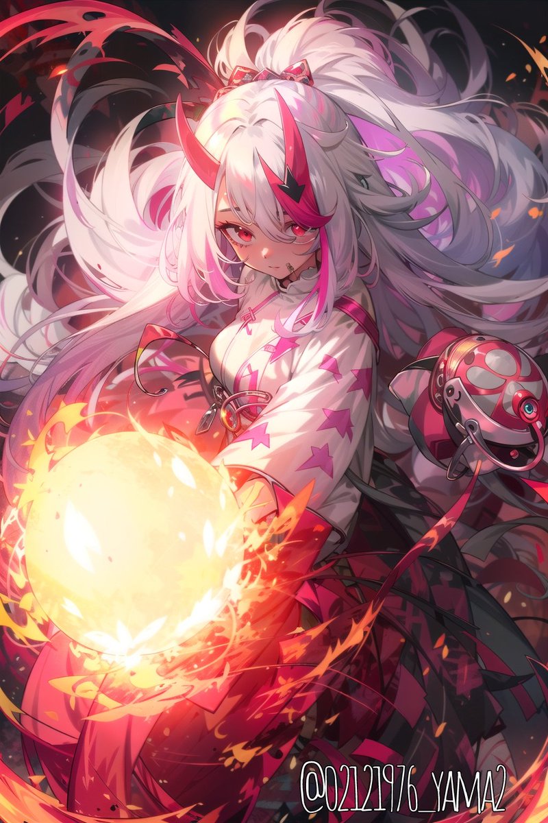 02121976_yama2's tweet image. asMiさん
はじめまして(⋆ᴗ͈ˬᴗ͈)”
500フォロワーさん(もう既に600⬆！)おめでとうございます㊗️

うちの鬼っ娘ちゃんが炎の魔法を唱えましたのでイベント参加させて頂きます🍀

#AIart #WIZARTmagic