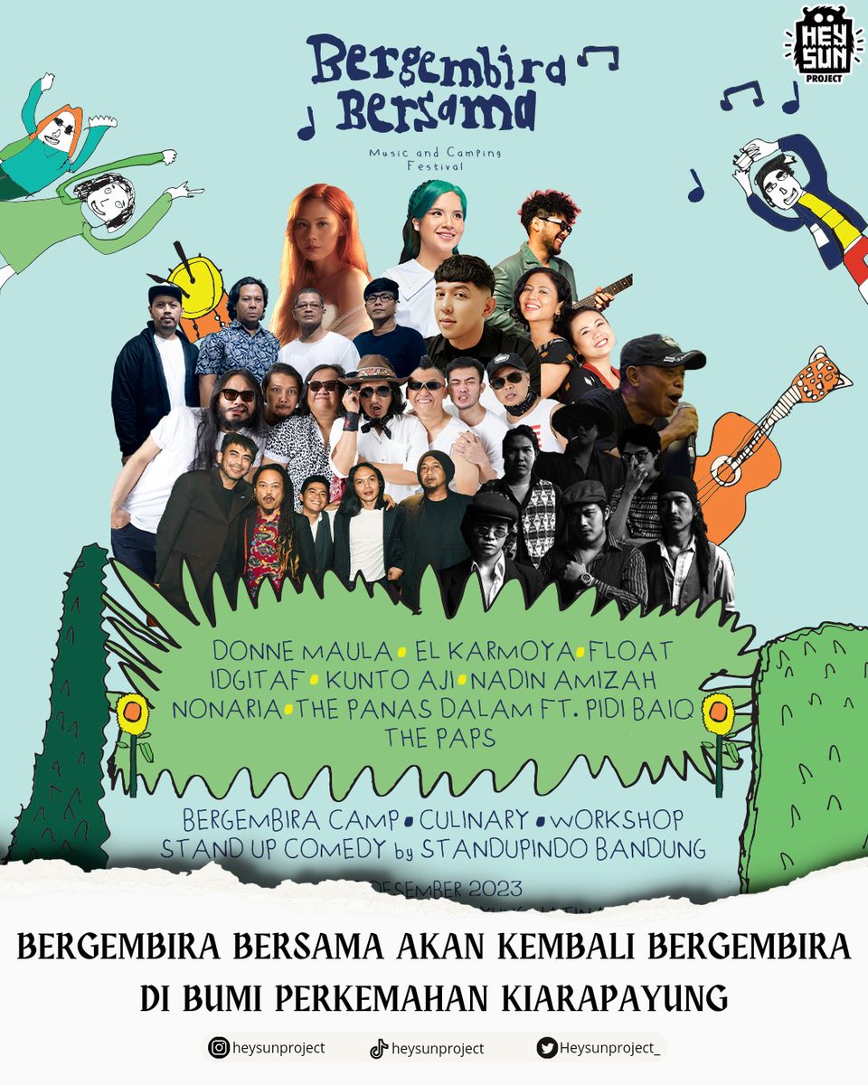 Heysunproject_'s tweet photo. Warga-wargi Bandung pren-pren sekalian! Bergembira Bersama is Back!
Acara musik dan camping terbesar bakal kembali menyapa kamu semua!
Siap-siap nih buat kamu yang suka camping di alam terbuka🌲🌳🍃🏕️, dan juga kamu yang hobi dateng ke acara musik buat dengerin aksi panggung https://t.co/F1Rqg005u7