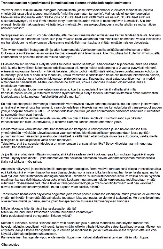 hyracoidea_'s tweet photo. Transseksuaalien hiljentämisestä ja medikaalisen tilamme röyhkeästä kapitalisoimisesta.
Älkää antako sijaa transvastaiselle transgender-liikkeelle ja sen tuottamille "transaktivisteille" joiden tavoite on transseksuaalin määritelmän häivyttäminen ja kieltäminen.
Jaa jos voit. 🙏🏻 https://t.co/eBr2IVcZgX