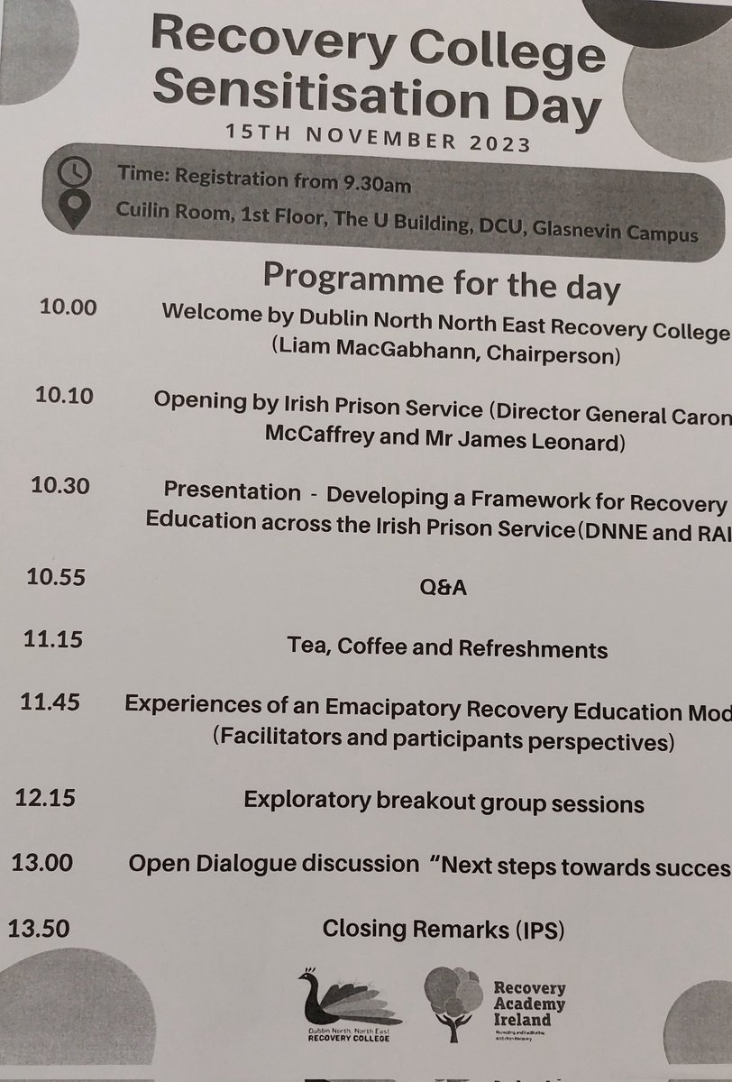 #WednesdayMotivation delighted to represent @MentalHealthIrl  @IreRecoveryAcad   on developing a Framework 4 #recovery #Education across Prison Service
@IrishPrisons forward thinking  process @EUErasmusPlus @DNNERecoveryCol @onprojects_es  #wedorecover #recoveryispossible