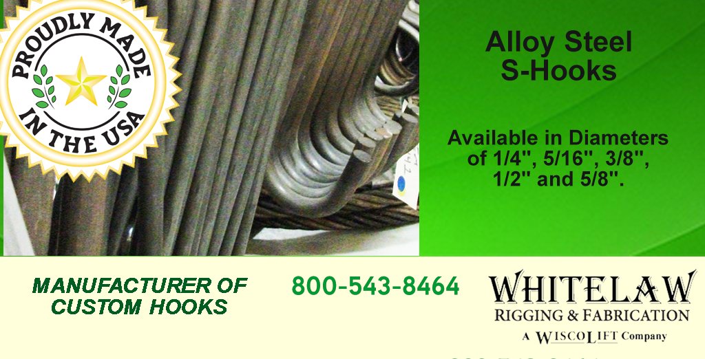 WhitelawRigging's tweet image. We manufacture Alloy Steel S-Hooks in diameters of 1/4", 5/16", 3/8", 1/2" and 5/8". High quality products and exceptional service at Whitelaw Rigging &amp;amp; Fabrication, Valders &amp;amp; Greenville, WI.

#shooks #steelhooks #usmanufacturer #usmade