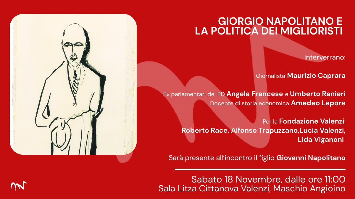 Fond_Valenzi's tweet photo. La Fondazione Valenzi ricorda il Presidente emerito della Repubblica #GiorgioNapolitano con un dibattito sulla sua appartenenza politica alla linea dei cosiddetti "miglioristi".

Sarà presente in Fondazione il figlio Giovanni Napolitano.

Vi aspettiamo! https://t.co/8NB7HAGYcp