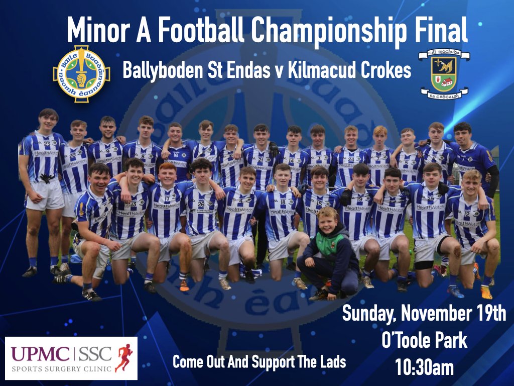 Our Minor A footballers take on Kilmacud Crokes in their Championship Final this Sunday. Please come down to O'Toole Park to cheer them on!!