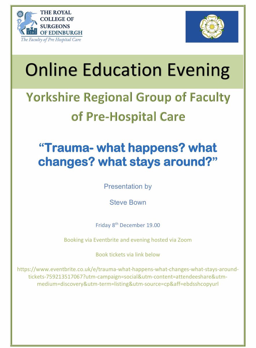 Highly recommend you spending two hours of your time listening to the legendary Steve Bown talk all about trauma and how we cope !. Fascinating person to listen to on an important and under recognised topic. Organised for the <a href="/FPHCEd/">prehospitalcare</a>. Register below 

eventbrite.co.uk/e/trauma-what-…