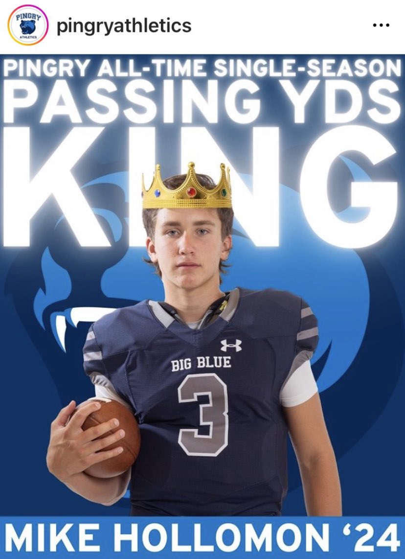 HollomonMike's tweet photo. Truly blessed and honored to be recognized as Pingry’s all-time leader in single-season passing yards! Couldn’t have done it with out my awesome family, coaches, and teammates. God is good! #AGTG #EAT

 @EQBcoach @ArthurJPassaro @Big_Blue_FB @mhollo67 https://t.co/Vv4bEt89cK