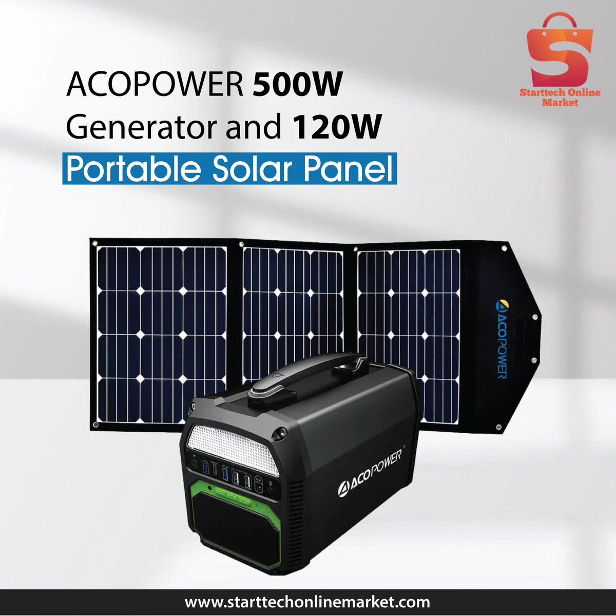 StarttechM's tweet image. Power up your adventures with our ACOPOWER 500W Generator and 120W Portable Solar Panel! ⚡️☀️

#ACOPOWER #SolarPower #OutdoorAdventure