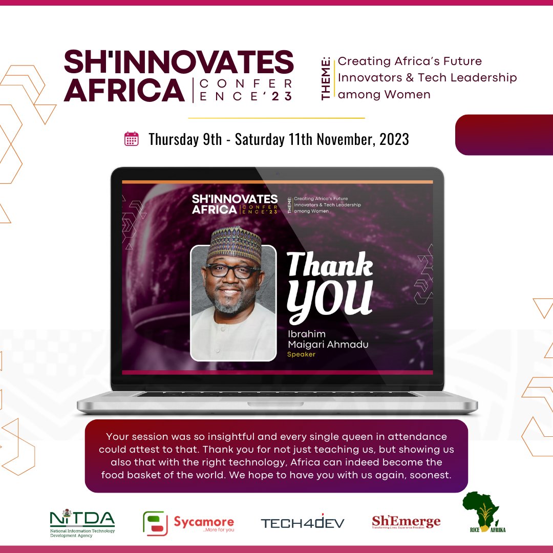 Sh_Emerge's tweet image. Can we really thank all our speakers enough? Not at all.

Here&apos;s saying a mighty thank you to our Agro-Tech speaker, @Ibrahim Maigari for sharing your wealth of knowledge and expertise with us at the Sh&apos;Innovates Africa Conference, 2023.

#ShEmerge #ShInnovatesAfrica2023