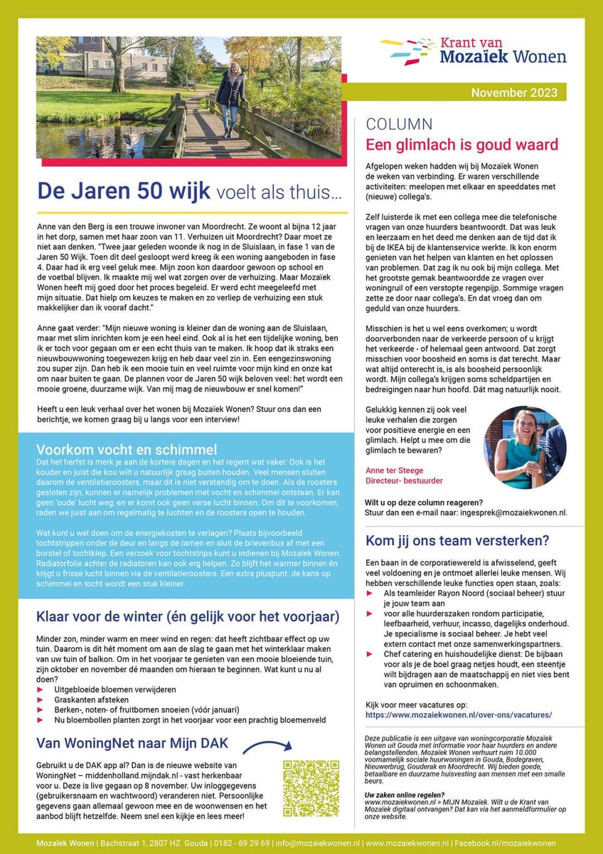 De nieuwe Krant van Mozaïek is er weer! In deze editie leest u onder andere het verhaal van een trouwe Moordrechtse en tips voor een vocht- en schimmelvrij huis én het belang van goed ventileren. 
Benieuwd? 👉 ap.lc/KiQQd