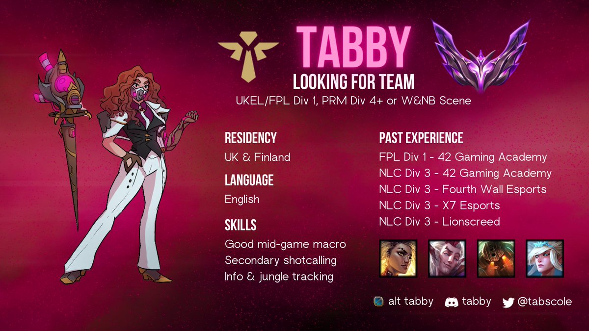Tabscole's tweet photo. Hey all, I'm lft for winter split!

References:
@dempsyya
@RiceBLoL
@_Robinho_LoL

Relevant Links:
https://t.co/FMcIgLOWrk
https://t.co/0mdLQ0uqDy

Feel free to dm me! 
Likes &amp; retweets always appreciated ☺️
📹 Can also send VODs on request https://t.co/4ADEBL086r