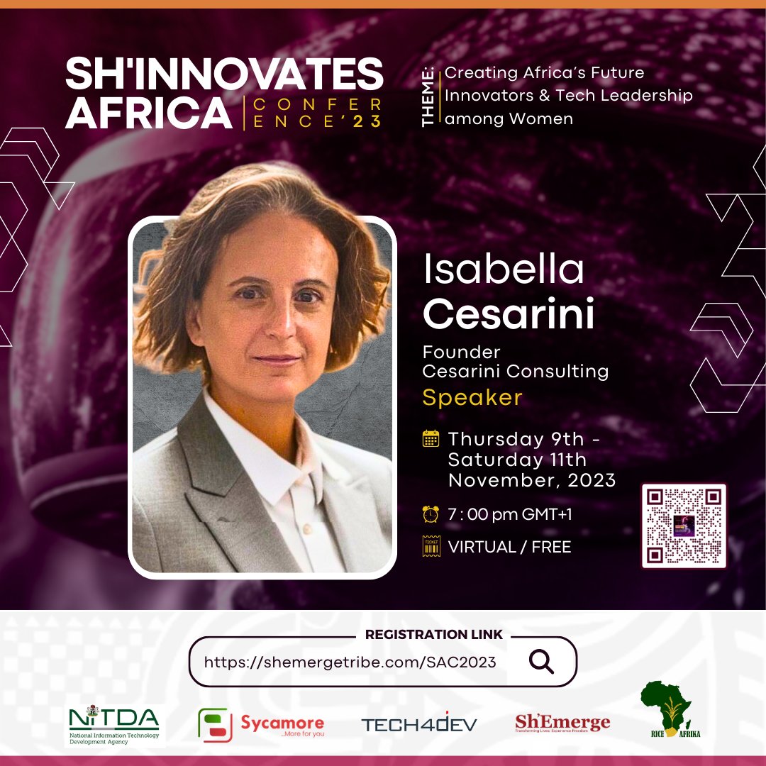Sh_Emerge's tweet image. Here&apos;s saying a huge thank you to our @Isabella Cesarini for sharing your story with us at the Sh&apos;Innovates Africa Conference, 2023.

Thank you for sharing your experience and knowledge with us. You inspired us in no small way. 
#ShEmerge #ShInnovatesAfrica2023 #FrancesAborigho