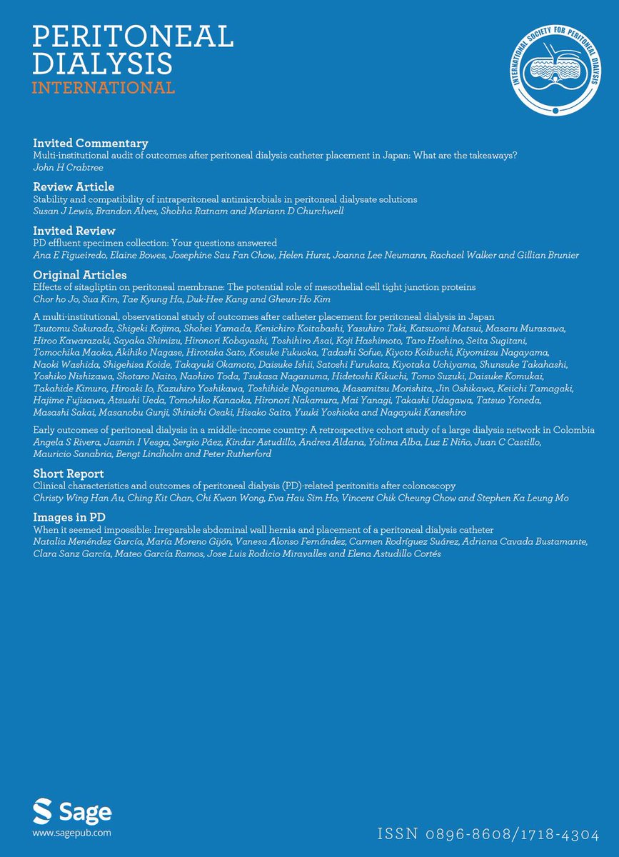 A multi-institutional, observational study of outcomes after catheter placement for peritoneal dialysis in Japan 🇯🇵 ca. 2023 from @PDI_Journal @ISPD1 #Nephpearls 👉🏼 pubmed.ncbi.nlm.nih.gov/37632293/