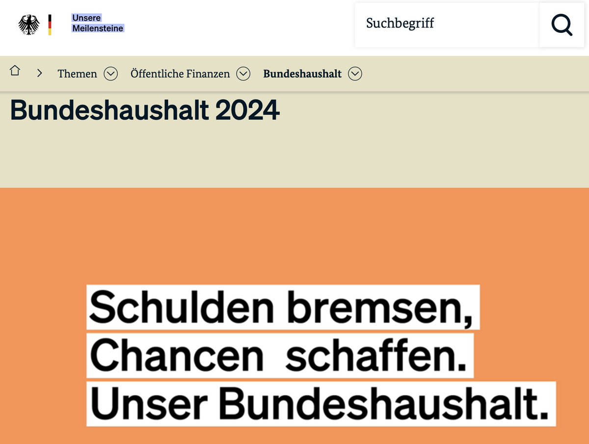 Das Headerbild auf der <a href="/BMF_Bund/">Bundesministerium der Finanzen</a> -Landingpage zur Kommunikation des Bundeshaushalts 2024 heute angesichts der Entscheidung des <a href="/BVerfG/">BVerfG</a> mit ganz eigener bitterer Ironie.
