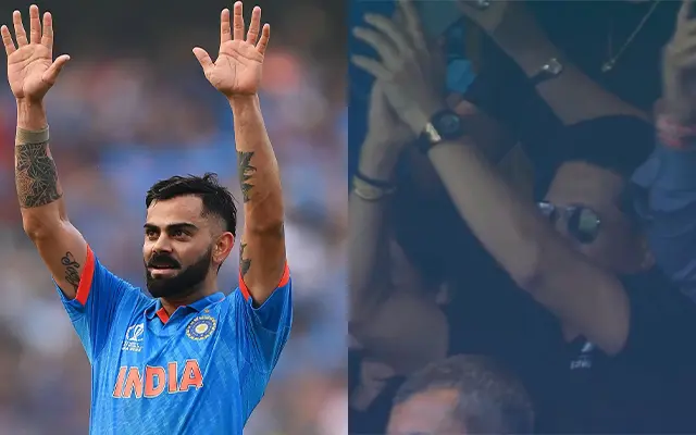 SunielVShetty's tweet photo. Legends cheering Legends as the King takes on the baton from the Master Blaster @sachin_rt . 50 ODI Centuries and counting. @imVkohli, you're not just breaking records, you're rewriting the cricketing script! Absolute beast mode, Virat! https://t.co/1qEQNnt6A5