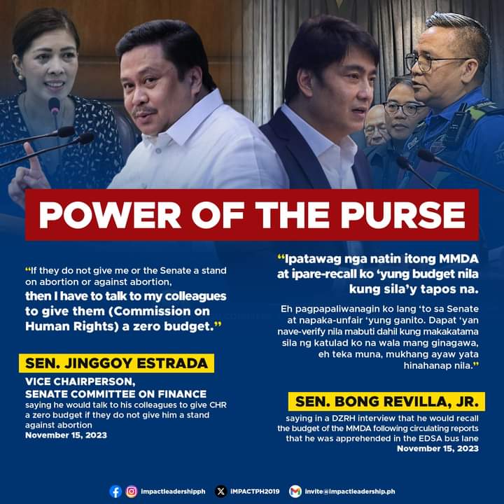 iMPACTPH2019's tweet photo. POWER OF THE PURSE

Sen. Jinggoy Estrada, Vice Chairperson of the Senate Committee on Finance, has threatened to block the Commission on Human Rights' (CHR) entire budget for fiscal year 2024 if the agency does not publicly declare its opposition to abortion.

#BantayBudget2024 https://t.co/6eKCTPhzNv