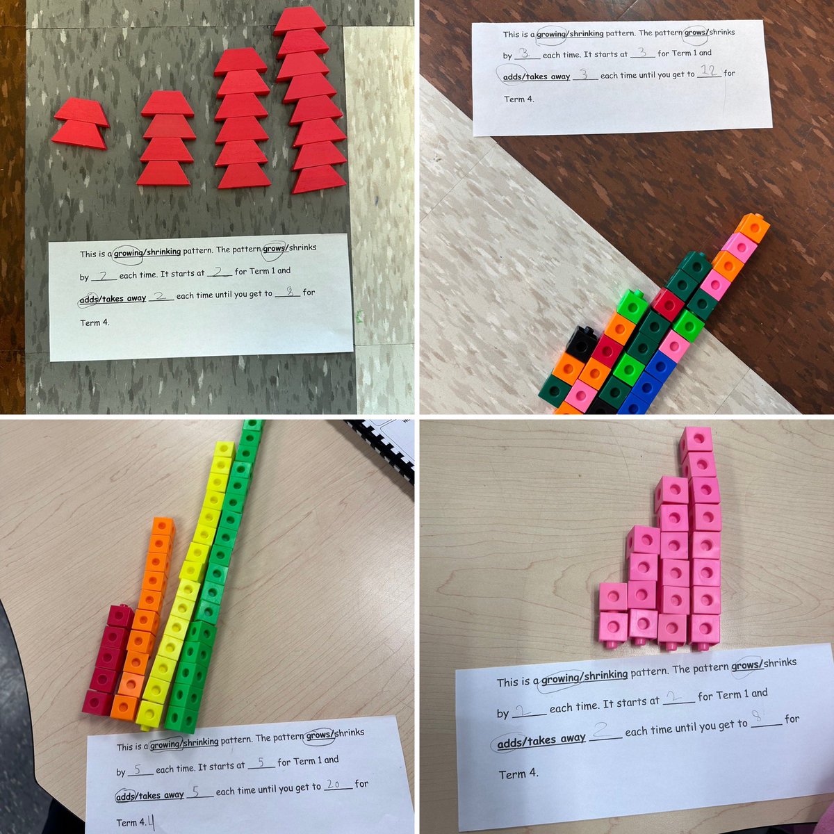 MrsCaringi's tweet photo. We are learning to create, extend and describe growing patterns! Awesome work Grade 2s! @St_EVAN_Caledon https://t.co/qhfIymvnjR
