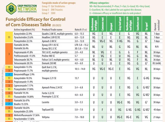 partial page from fungicide efficacy for control of corn diseases table