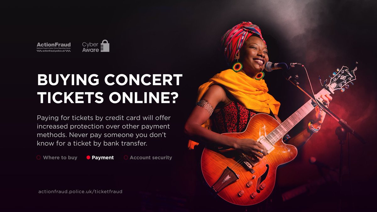 Random person on social media selling tickets to a sold-out festival or concert🎸...? They'll only accept payment via bank transfer 🤨...? It could be a #TicketFraud scam👀 Find out more here: actionfraud.police.uk/ticketfraud