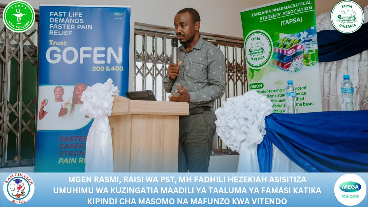 tapsa_kam's tweet photo. Tumefanikiwa kuwa na uwepo wa muheshimiwa Rais wa PST, Fadhili Hezekiah akizungumza kwa hisia na Hotuba yake ikigusa moja kwa moja, kuhusu pharmacy profession na fursa zake pamoja na  umuhimu wa kuzingatia professional ethics. #whitecoatceremony #professionalethics #kamcollege https://t.co/flQ4CX8bMI