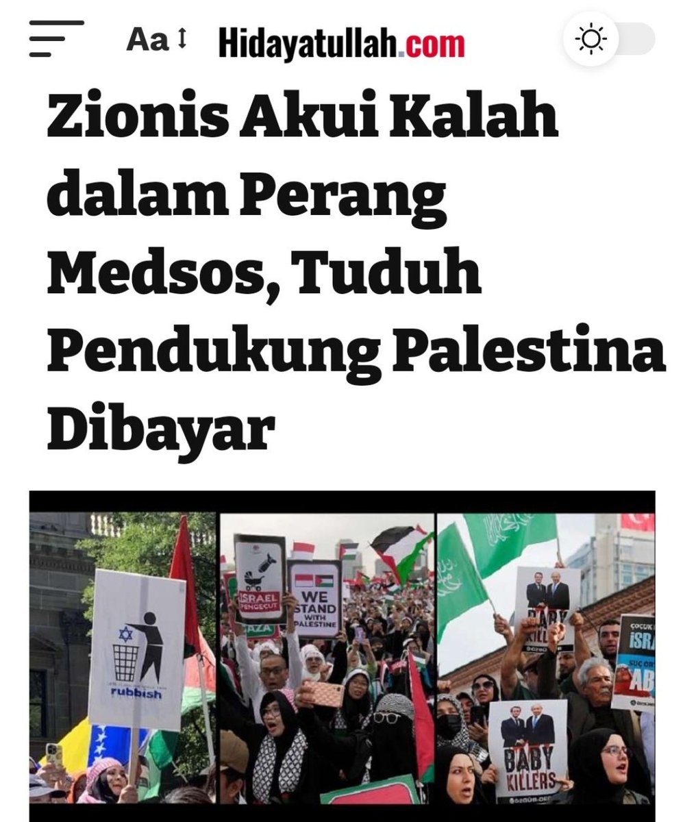 Gunakan Akun Kita Melawan Propaganda Zionis ‼️

Begitulah adat zionis Israel, mereka yg membuat propaganda dg Buzzer bayarannya. Disaat kebohongan mereka dibongkar di sosmed mereka “Play Victim” dan menuduh pendukung Palestina dibayar.

Setuju Israel Penjahat Perang, Retweet! 🔁