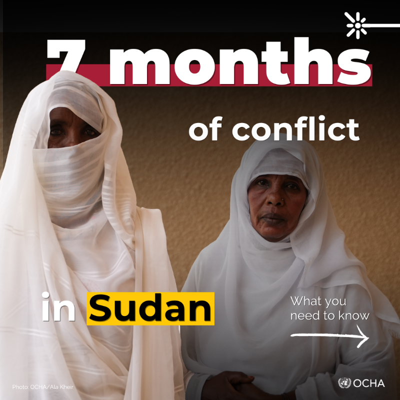 UNOCHA_Sudan's tweet photo. 7⃣months of intense fighting in #Sudan
About 6.2M people have been displaced within and outside Sudan, including 3M children, making it the largest child displacement crisis in the world.
 
Read more ⬇️