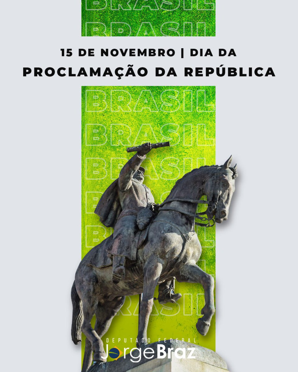 🇧🇷 1889 | 134 ANOS DA PROCLAMAÇÃO DA REPÚBLICA! 

Que possamos celebrar com orgulho e alegria essa data histórica que marcou o início da nossa democracia.

"Digam ao povo Brasileiro que a República está feita." (Marechal Deodoro)

A luta por um Brasil melhor continua!