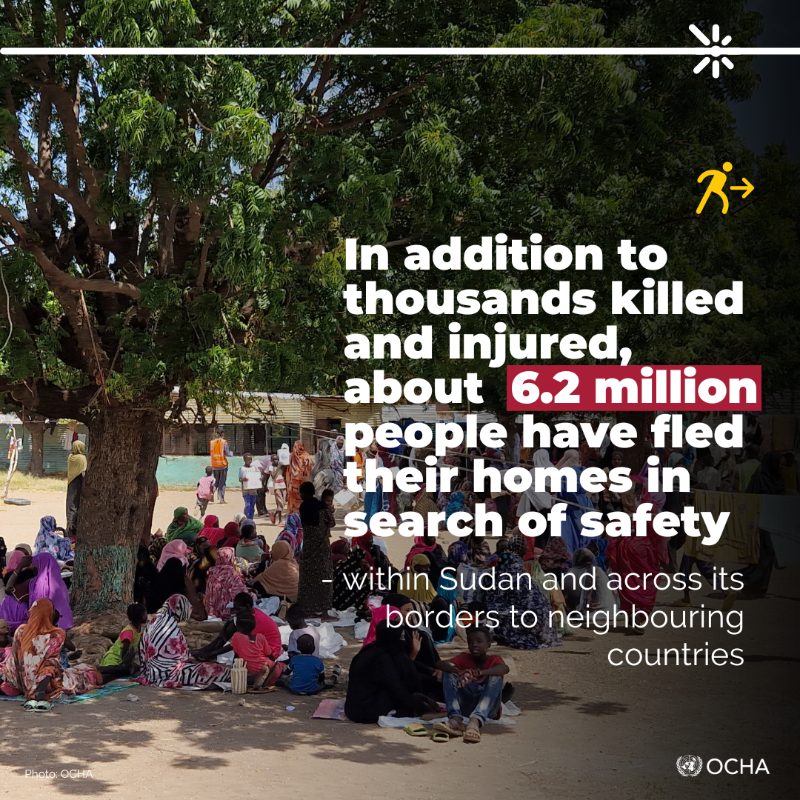 UNOCHA_Sudan's tweet photo. 7⃣months of intense fighting in #Sudan
About 6.2M people have been displaced within and outside Sudan, including 3M children, making it the largest child displacement crisis in the world.
 
Read more ⬇️