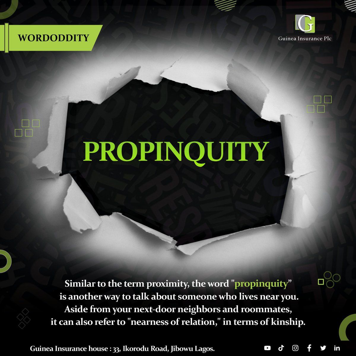 GuineaInsurance's tweet photo. New word alert! Unveiling a linguistic masterpiece that deserves a place in your vocabulary. Let's celebrate language evolution!
#WordOddity #Propinquity #WordMagic #Insurance #GuineaInsurancePlc https://t.co/WMIOYdEigk