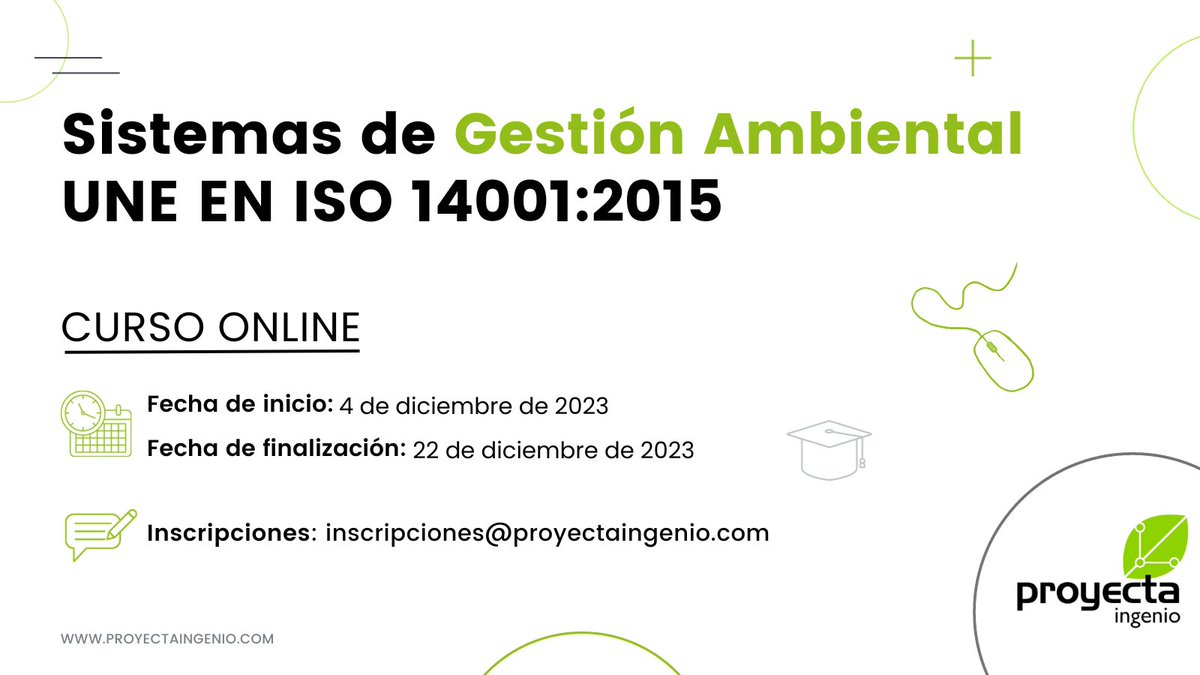 💻 NUEVO CURSO ONLINE 💻 Sistemas de Gestión Ambiental🌳✅
📅 Del 4 al 22 de diciembre.
DESTINADO 👉🏼 A personas con la responsabilidad de gestionar un sistema de gestión ambiental y/o que quieran formarse en este ámbito profesional 🌿👌🏻
Inscripción 👇
acortar.link/SRyoH7