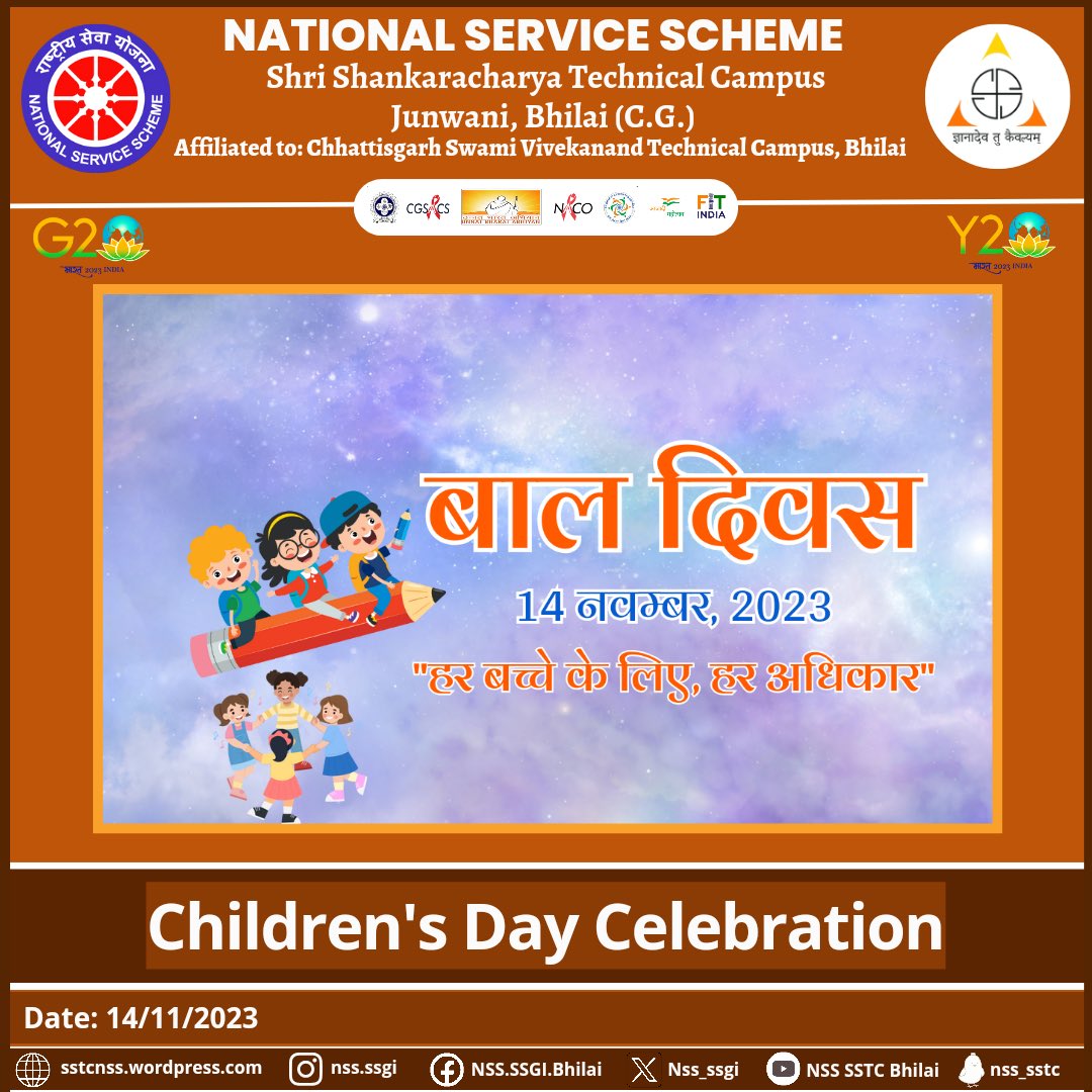 Nss_ssgi's tweet photo. Jai Hind 🇮🇳

On the occasion of Children's Day, the volunteers of the @Nss_ssgi, celebrated Children's Day with the children in their local community. 
@_NSSIndia 
@YASMinistry 
@NSSRDBhopal
@NssChhattisgarh
@nsscsvtuCG 
@ianuragthakur 
@ashokshrotinss 
@Rajkumarnss https://t.co/JSE8dAwGSa