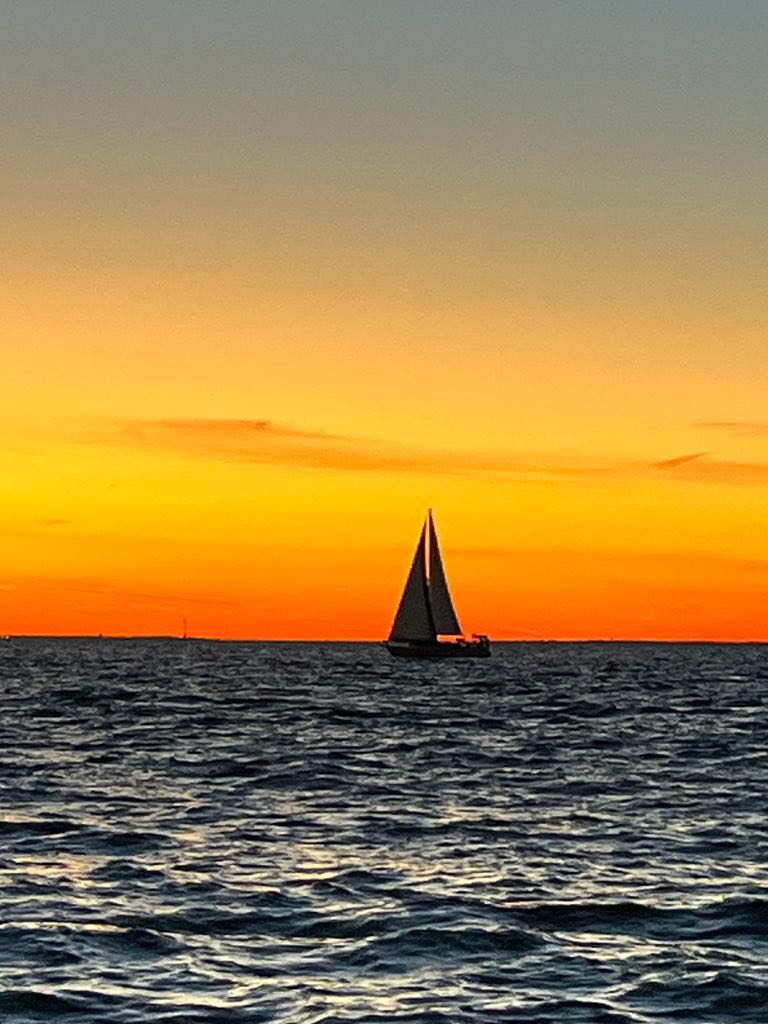 A nice sunset picture our buddy boat got of us as we made our first ocean passage. From small Lake Ontario to big oceans, we are so proud of ourselves and how much we have progressed. Cant wait to see where we are years from now.#sail #sailing #passage #sailboat #grateful #sunset