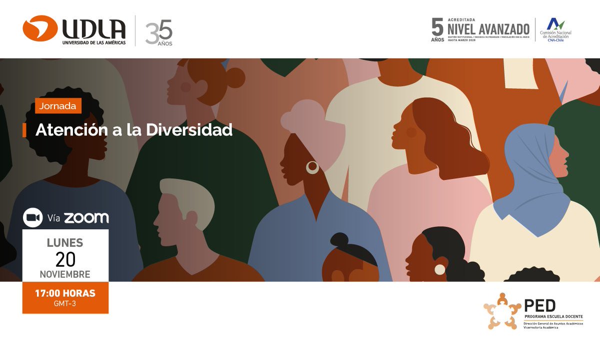 D_DocenteUDLA's tweet photo. 📌La Vicerrectoría Académica a través de la Dirección de Desarrollo Docente invita a todos y todas las académicas de UDLA a la capacitación "Atención a la diversidad". Vía Zoom
🗓️Fecha: Lunes 20 de noviembre.
⏰Horario: 17:00 horas
➡️Inscripción en: https://t.co/JxH2zBen18 https://t.co/MmPvSHjivu