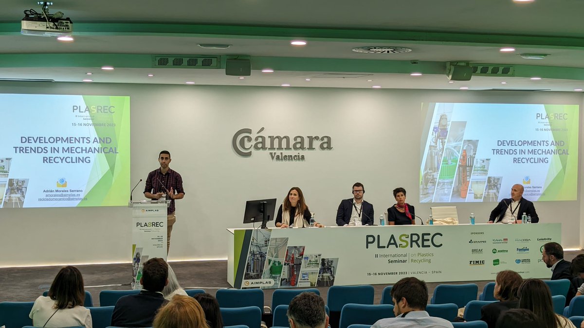 aimplas's tweet photo. ¡El tercer bloque de #PLASREC ya está en marcha!

Nuestro compañero Adrián Morales habla sobre el reciclado mecánico, junto a Andreas Habrich, de Kubota Brabender Technologie; Carlos Gómez, de @BreakMachinery; e Isabel Arroyo, de @DowIberica. https://t.co/OGiWvoaA2D