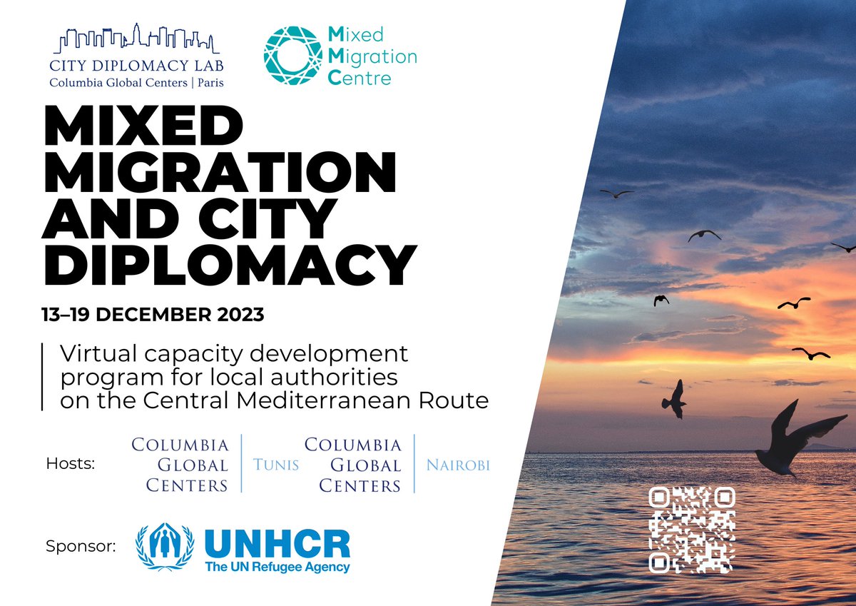 Mixed migration and city diplomacy. Free virtual course for cities along the Central Mediterranean Route. Program and registration: citydiplomacylab.net/centralmediter… Co-hosted with @Mixed_Migration @CGCTunis @CGCNairobi Sponsored by @Refugees